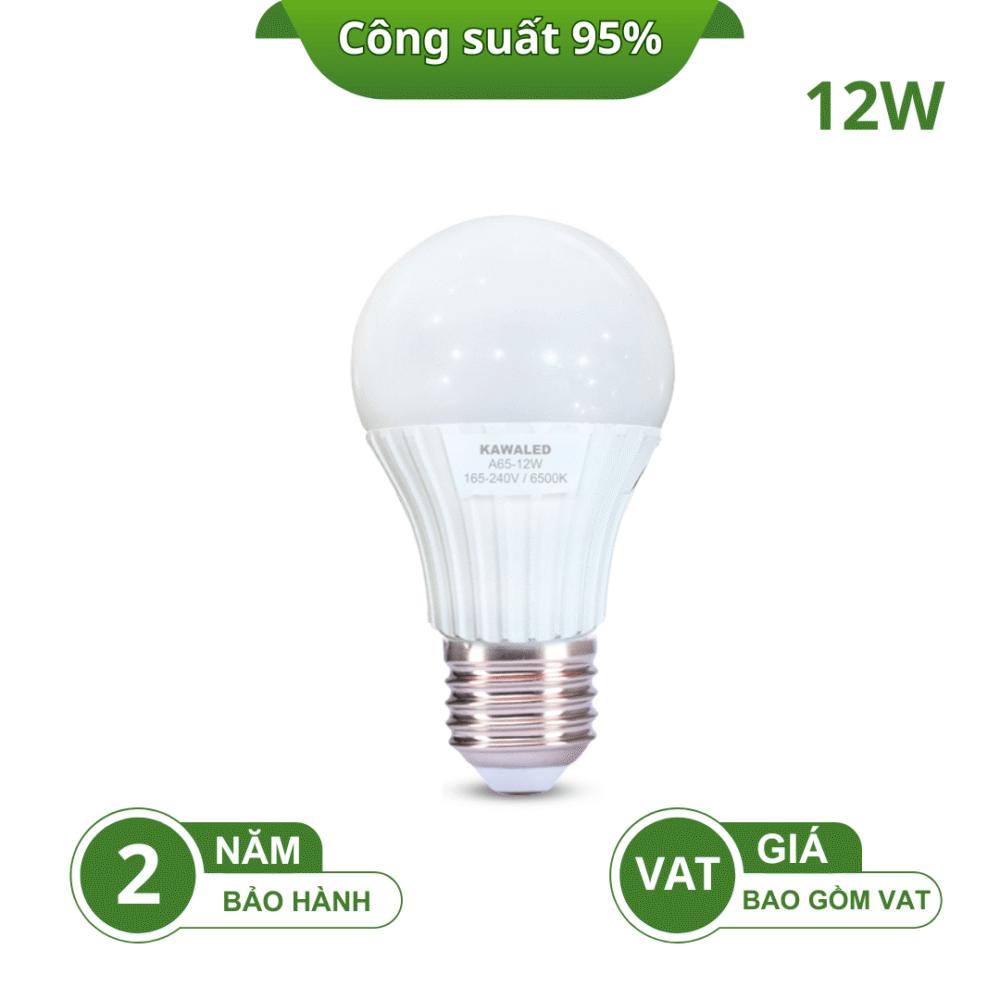 ĐÈN LED BULB TRÒN THÂN NHỰA LED2-A65-12W CÔNG SUẤT 95%