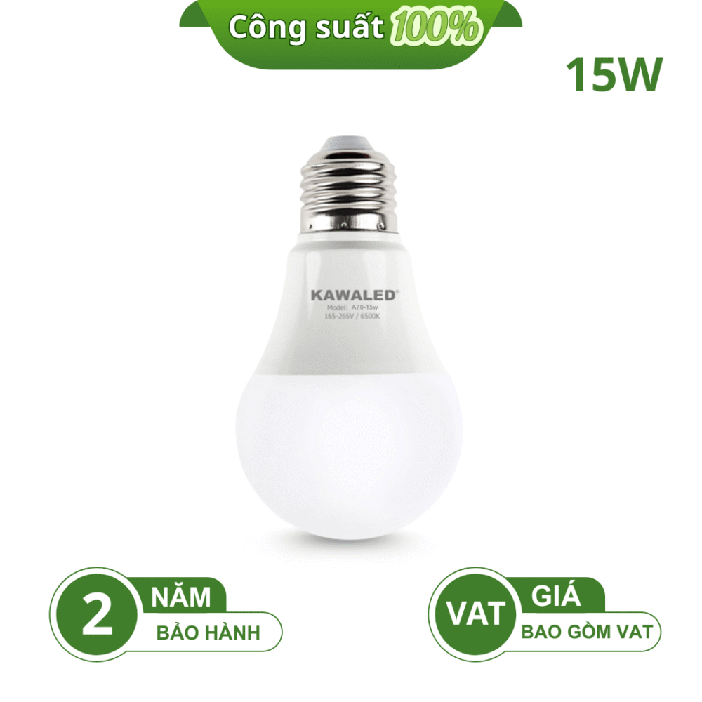 BÓNG ĐÈN LED BULB TRÒN THÂN NHỰA A70-15W-T/V CÔNG SUẤT 100%