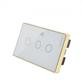 Công tắc wifi âm tường chữ nhật CT3CW-WF-VV (Kính trắng viền vàng)