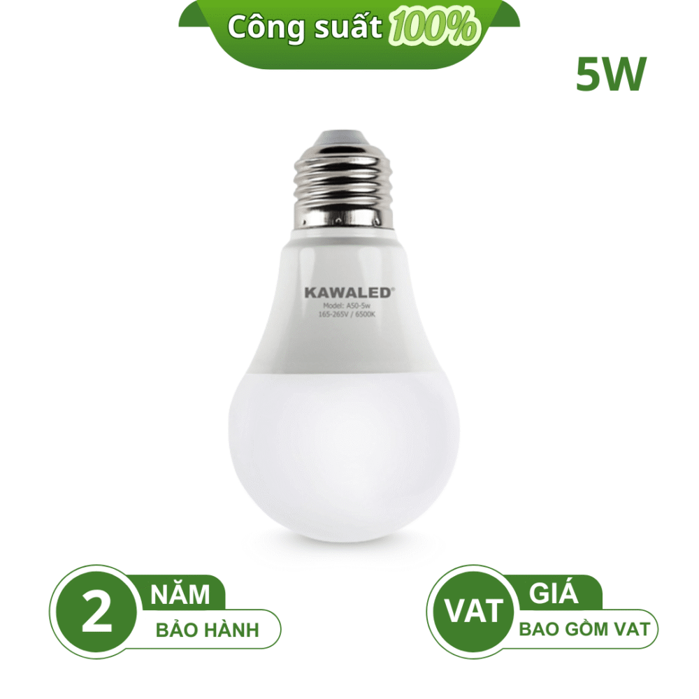 ĐÈN LED BULB TRÒN THÂN NHỰA A50-5W-T/V CÔNG SUẤT 100%