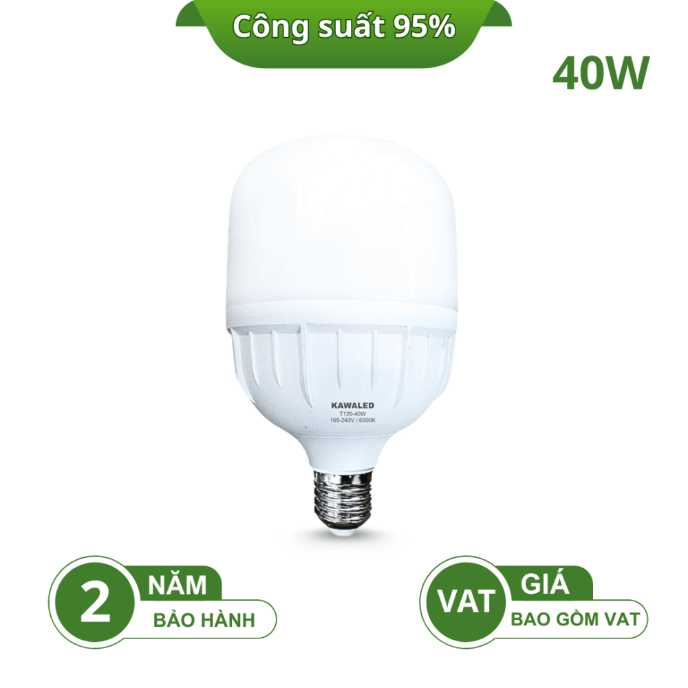 BÓNG ĐÈN LED BULB TRỤ THÂN NHỰA LED2-T120-40W CÔNG SUẤT 95%